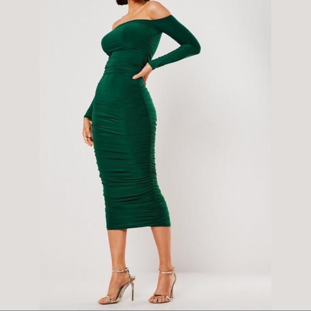 Missguided | Green Off Shoulder Dress